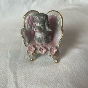 Vintage Ceramic Poodle Figurine with Pink Flowers